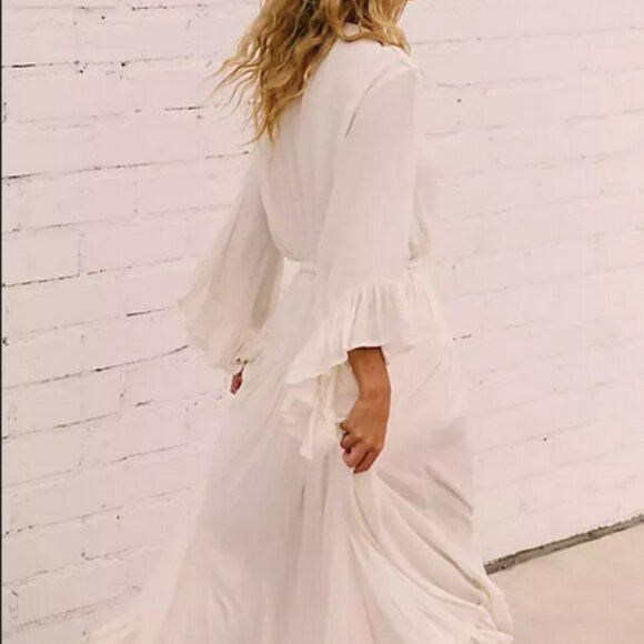 Free People Selina Maxi V Neck Buttondown Ruffle Ivory Dress XS - Picture 2 of 5